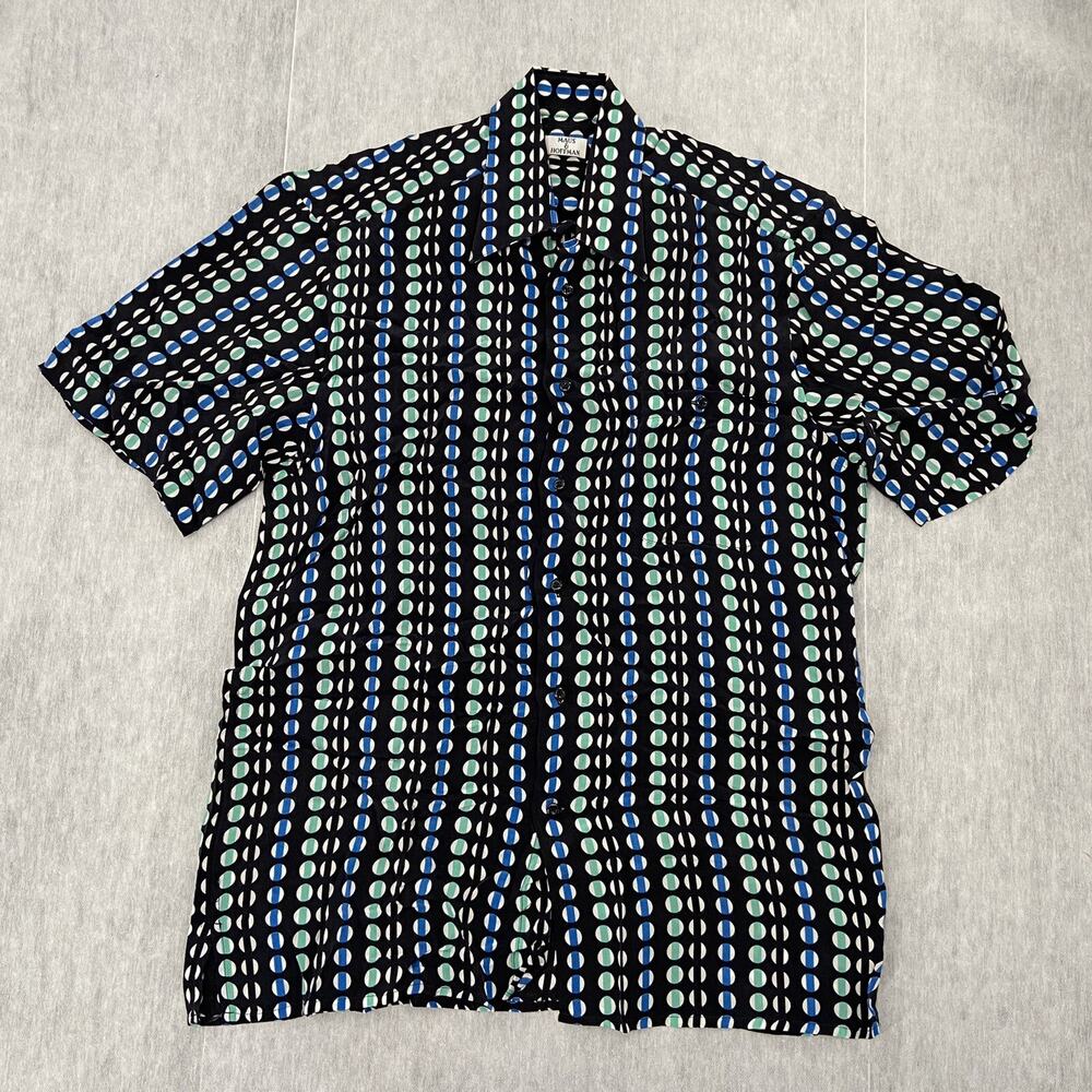 VINTAGE Maus & Hoffman Shirt Adult Medium Black Colorful Button Up Short Sleeve